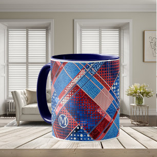 Taza Monograma Jeans Azules Patchwork Pattern Mug