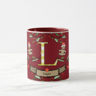 Taza Monograma "L" de Navidades retro curados con nombr