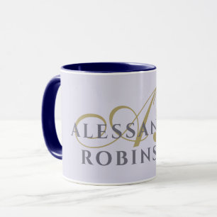 Taza Monograma Lavanda Dorado Negro Minimalista Elegant