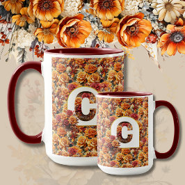 Taza Monograma Madre Abuela Cumpleaños Otoño Floral
