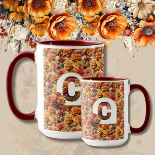 Taza Monograma Madre Abuela Cumpleaños Otoño Floral