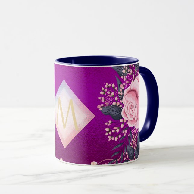 Taza Monograma Magenta Rosegold Purpurina metálico rosa (Anverso derecho)
