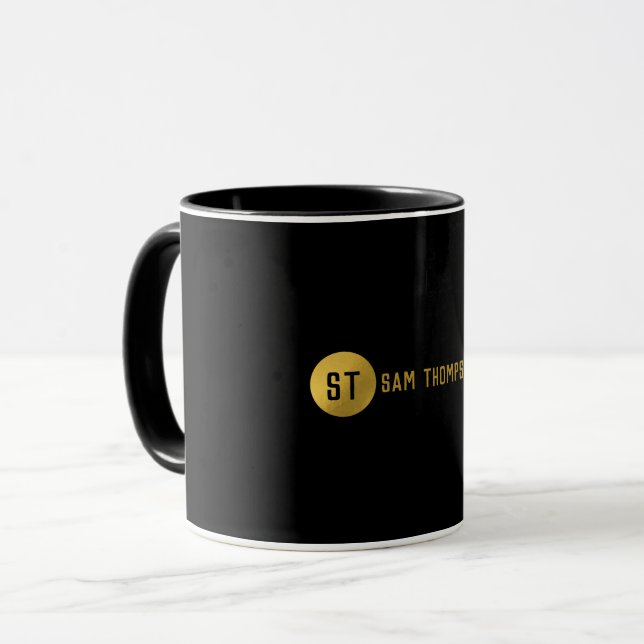 Taza Monograma moderno de lujo y negro personalizado (Anverso izquierdo)