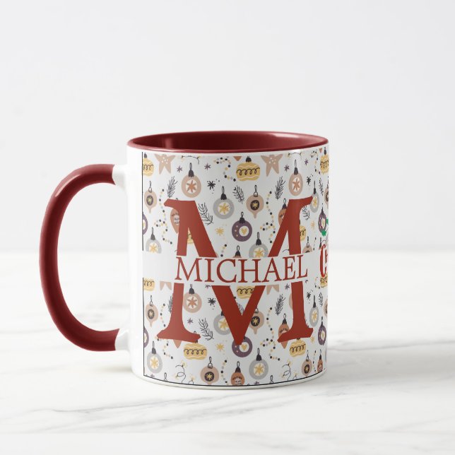 Taza Monograma moderno de Navidad con cuadros de Buffal (Izquierda)