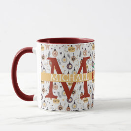 Taza Monograma moderno de Navidad con cuadros de Buffal