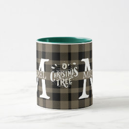 Taza Monograma moderno de Navidad con cuadros de Buffal