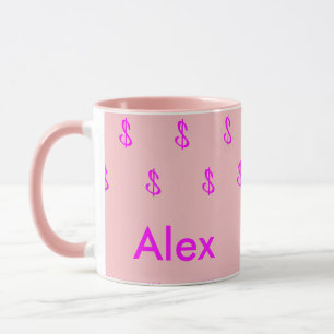 Taza Monograma moderno de patrones de magenta y dinero 
