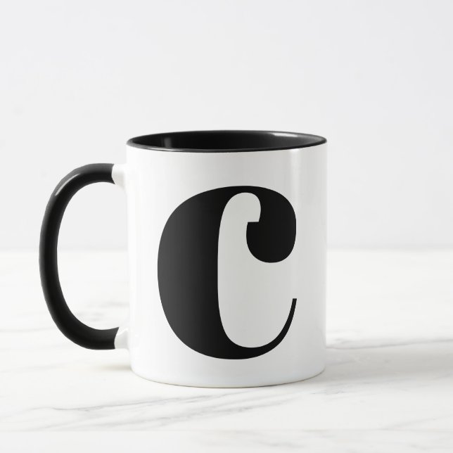 Taza Monograma moderno Letra inicial C Negro y Blanco (Izquierda)