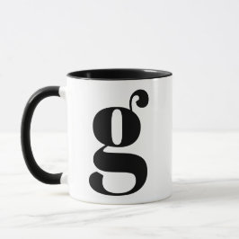 Taza Monograma moderno Letra inicial G negro y blanco