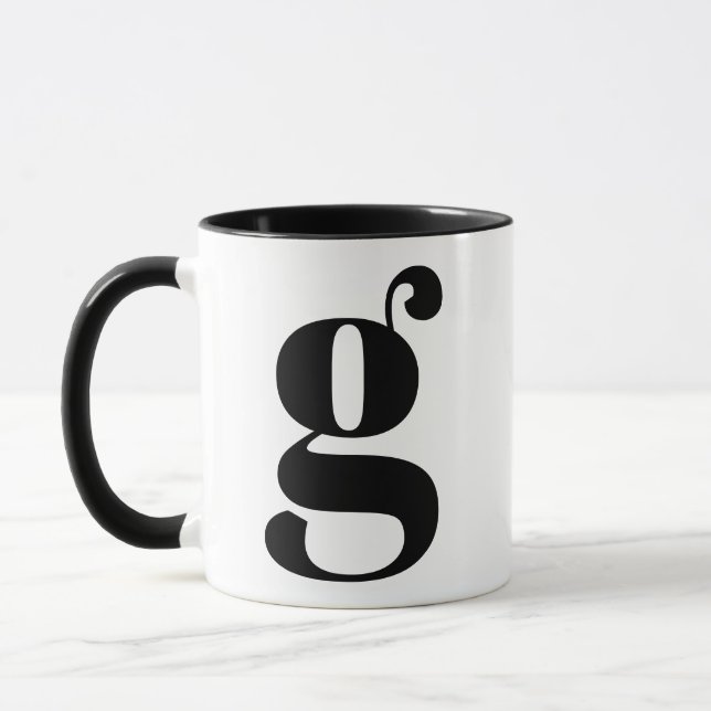 Taza Monograma moderno Letra inicial G negro y blanco (Izquierda)