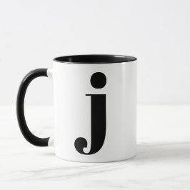 Taza Monograma moderno Letra inicial J Negro y Blanco