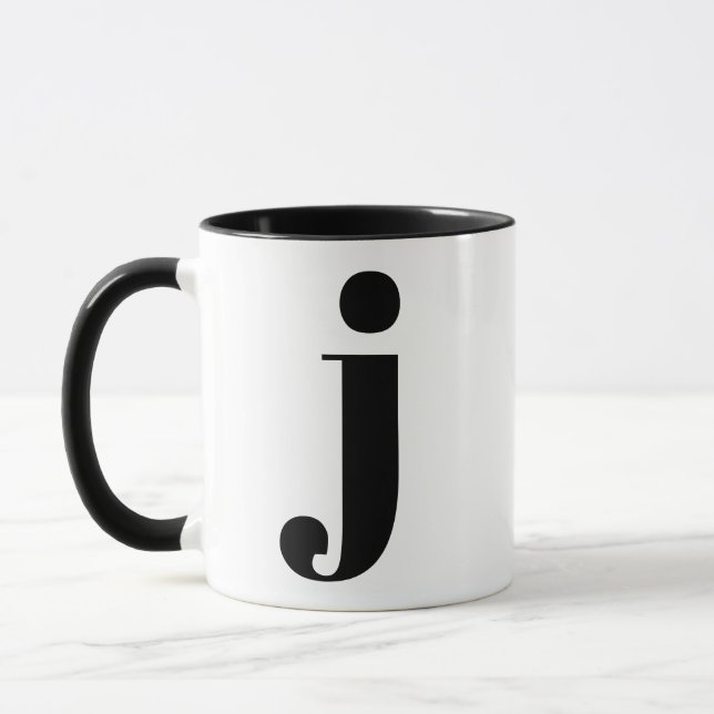 Taza Monograma moderno Letra inicial J Negro y Blanco (Izquierda)