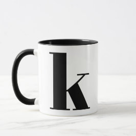 Taza Monograma moderno Letra inicial k negro y blanco