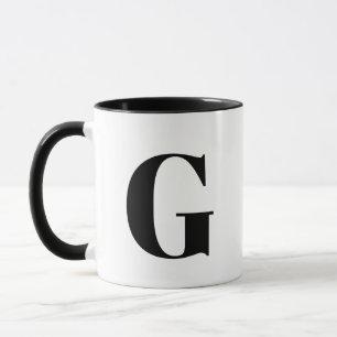 Taza Monograma moderno Letra inicial negro