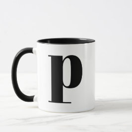 Taza Monograma moderno Letra inicial p Negro y Blanco