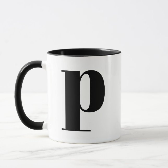 Taza Monograma moderno Letra inicial p Negro y Blanco (Izquierda)