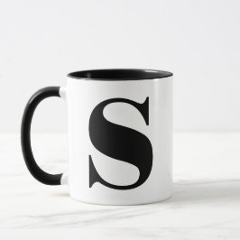 Taza Monograma moderno Letra inicial s negro y blanco