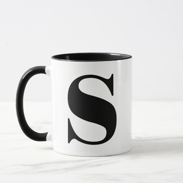 Taza Monograma moderno Letra inicial s negro y blanco (Izquierda)