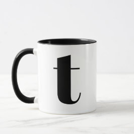 Taza Monograma moderno Letra inicial T Negro y Blanco