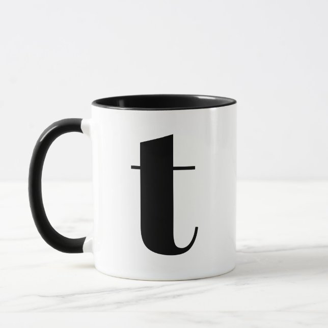 Taza Monograma moderno Letra inicial T Negro y Blanco (Izquierda)