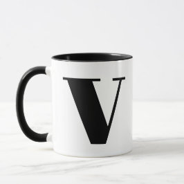 Taza Monograma moderno Letra inicial V negro y blanco