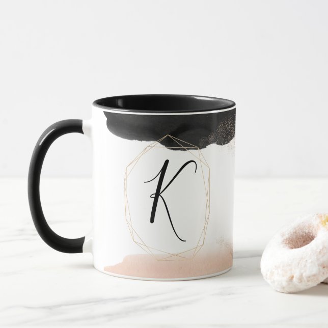 Taza Monograma moderno negro y oro (Con donut)