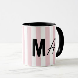 Taza Monograma moderno personalizado de rayas rosas y b