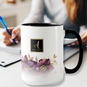 Taza Monograma Morado Floral