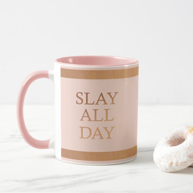Taza Monograma motivacional de la afirmación: slay todo (Con donut)