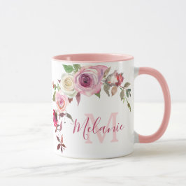 Taza Monograma Mug: Rubor Girona rosa y rosa blanco