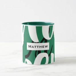 Taza Monograma Mug Verde Negro Y Blanco