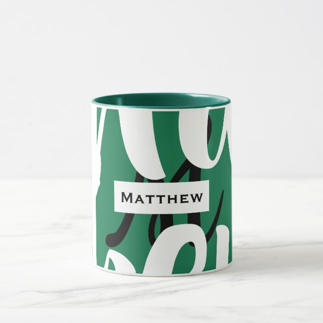 Taza Monograma Mug Verde Negro Y Blanco (Centro)