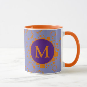 Taza Monograma Naranja inicial Cuadrados púrpura Círcul