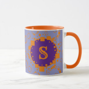 Taza Monograma Naranja púrpura inicial Bits digitales a