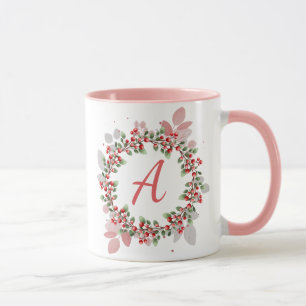 Taza Monograma Navidad Berry Wreath