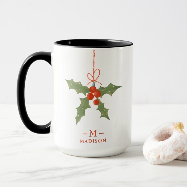 Taza Monograma Navidades Holly Winter Floral (Con donut)