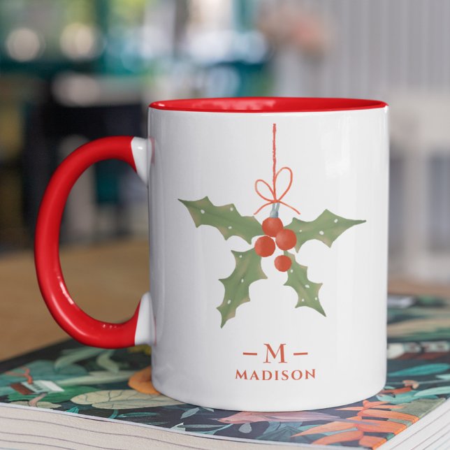 Taza Monograma Navidades Holly Winter Floral (Subido por el creador)