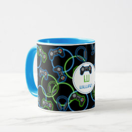 Taza Monograma Neon Blue & Green Pattern