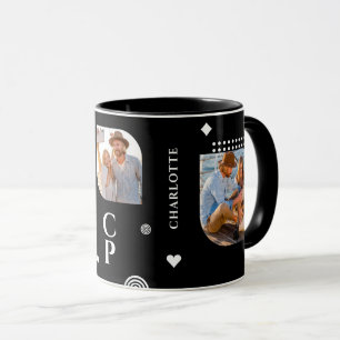 Taza Monograma Nombre 3 Collage de fotos Café de moda
