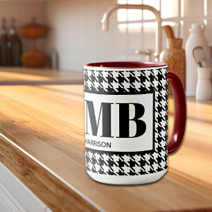 Taza Monograma-Nombre Cuadro Negro y Blanco 15oz Combo
