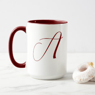 Taza Monograma Nombre inicial Boda rojo profundo