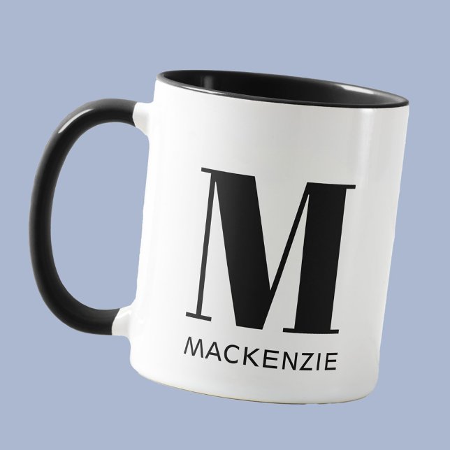 Taza Monograma Nombre inicial simple (Simple modern typography personalized monogram name coffee mug)
