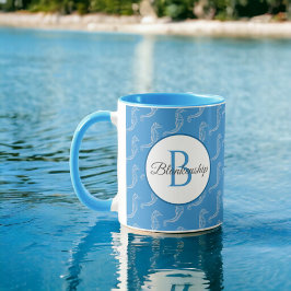 Taza Monograma Nombre Patrón de esqueleto del caballito