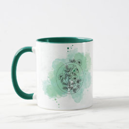 Taza Monograma O acuarela inicial Botánica verde