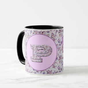 Taza Monograma P de Flores de Lujo