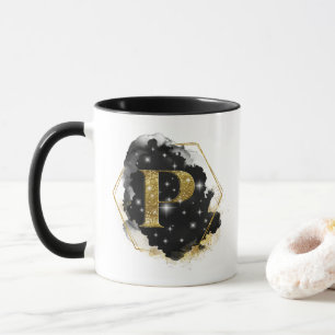 Taza Monograma P Glam Gold Glitter