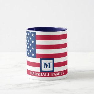 Taza Monograma Personalizado De Bandera Estadounidense