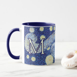 Taza Monograma personalizado de la noche estrellada art