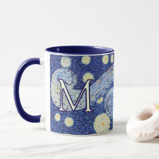 Taza Monograma personalizado de la noche estrellada art