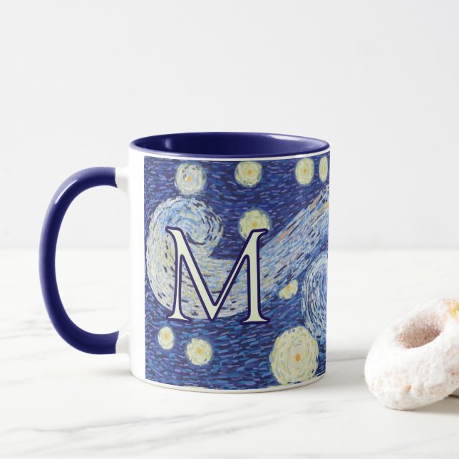 Taza Monograma personalizado de la noche estrellada art (Con donut)